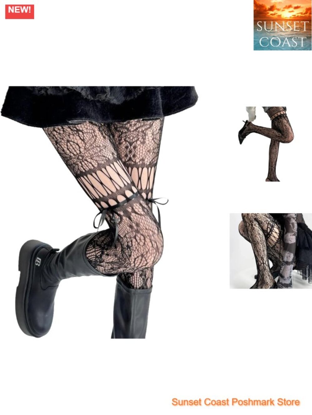 Floral Lace Tights With Bow Floral Goth Fishnet Stretch Hosiery Halloween Rave